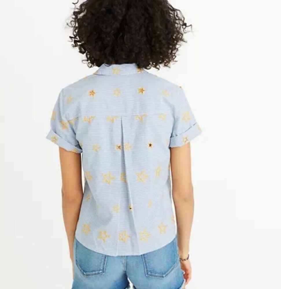 Madewell Star Embroidered Button up Striped Shirt Women's XS - Picture 2 of 8